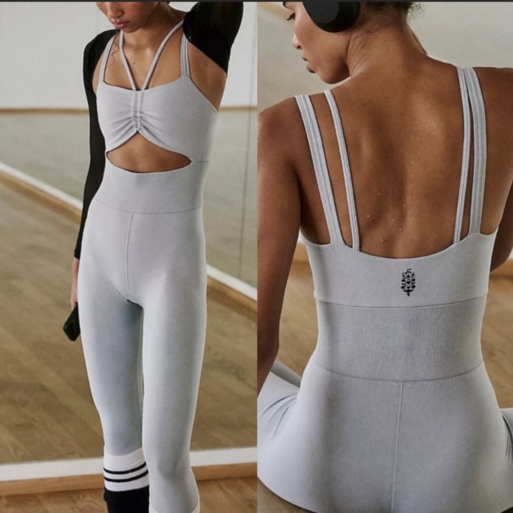 FREE PEOPLE movement Good Karma Cut Out Jumpsuit STEEL Size XS/S